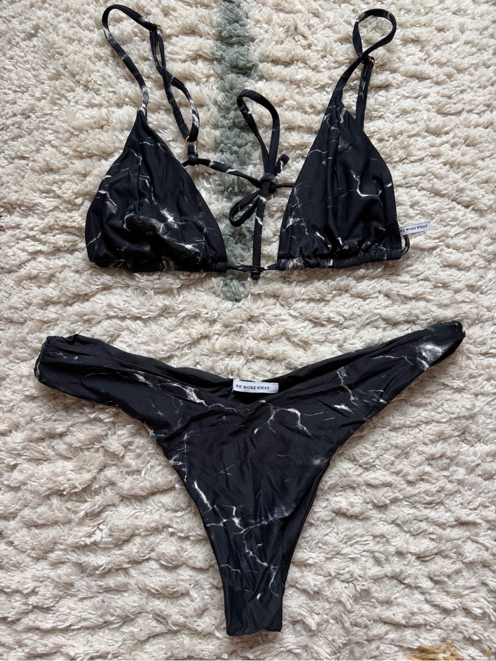 WeWoreWhat Black Marble Tie-Back Triangle Bikini